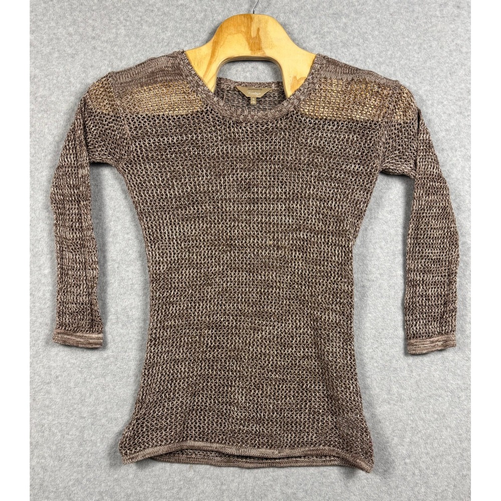Denver Hayes Sweater Women XL Brown Good Open Knit 3/4 Sleeve Vintage Layering